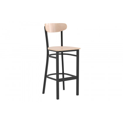 BLNK Wright Commercial Bar Stool Black Steel Frame with Wooden Boomerang Back and Solid Wood Seat - Natural Birch