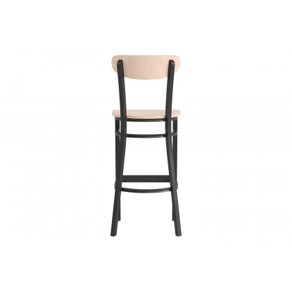 BLNK Wright Commercial Bar Stool Black Steel Frame with Wooden Boomerang Back and Solid Wood Seat - Natural Birch