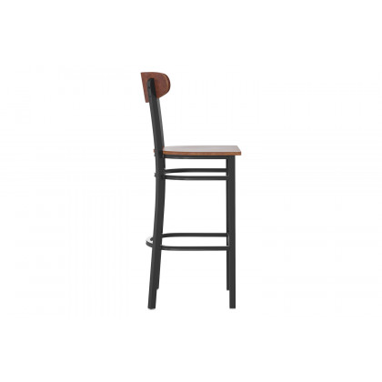 BLNK Wright Commercial Bar Stool Black Steel Frame with Wooden Boomerang Back and Solid Wood Seat - Walnut