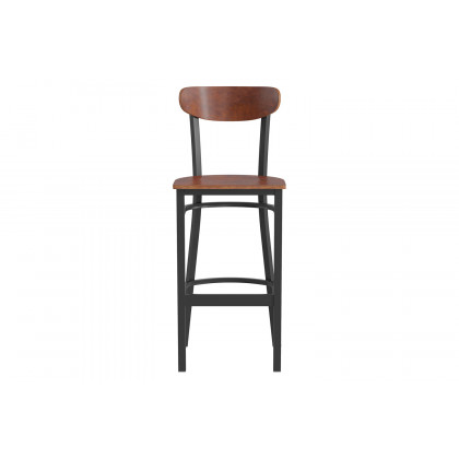 BLNK Wright Commercial Bar Stool Black Steel Frame with Wooden Boomerang Back and Solid Wood Seat - Walnut