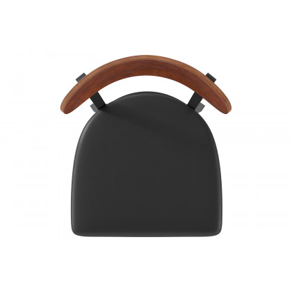 BLNK Wright Commercial Bar Stool Black Steel Frame with Walnut Finish Wooden Boomerang Back and Vinyl Seat - Black