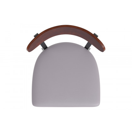 BLNK Wright Commercial Bar Stool Black Steel Frame with Walnut Finish Wooden Boomerang Back and Vinyl Seat - Gray