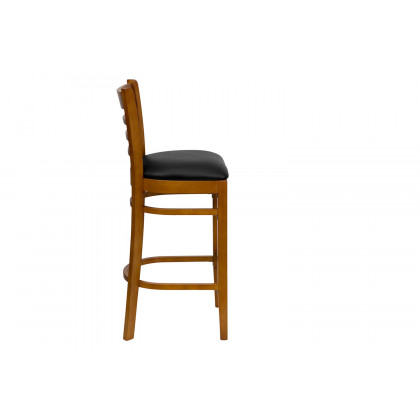 BLNK HERCULES Series Cherry Wood Ladder Back Restaurant Bar Stool with Vinyl Seat - Black