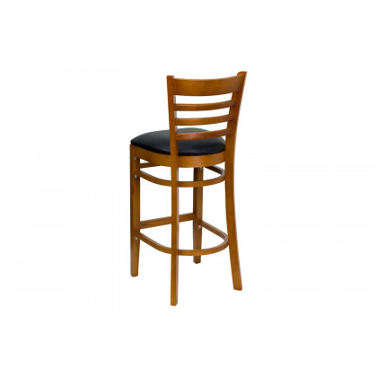 BLNK HERCULES Series Cherry Wood Ladder Back Restaurant Bar Stool with Vinyl Seat - Black
