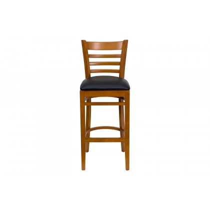 BLNK HERCULES Series Cherry Wood Ladder Back Restaurant Bar Stool with Vinyl Seat - Black