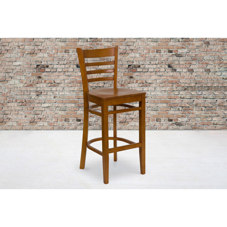 BLNK - HERCULES Series Cherry Wood Ladder Back Restaurant Bar Stool