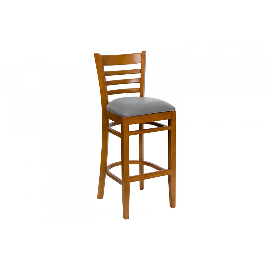BLNK - HERCULES Series Wood Ladder Back Restaurant Bar Stool with Custom Upholstered Seat