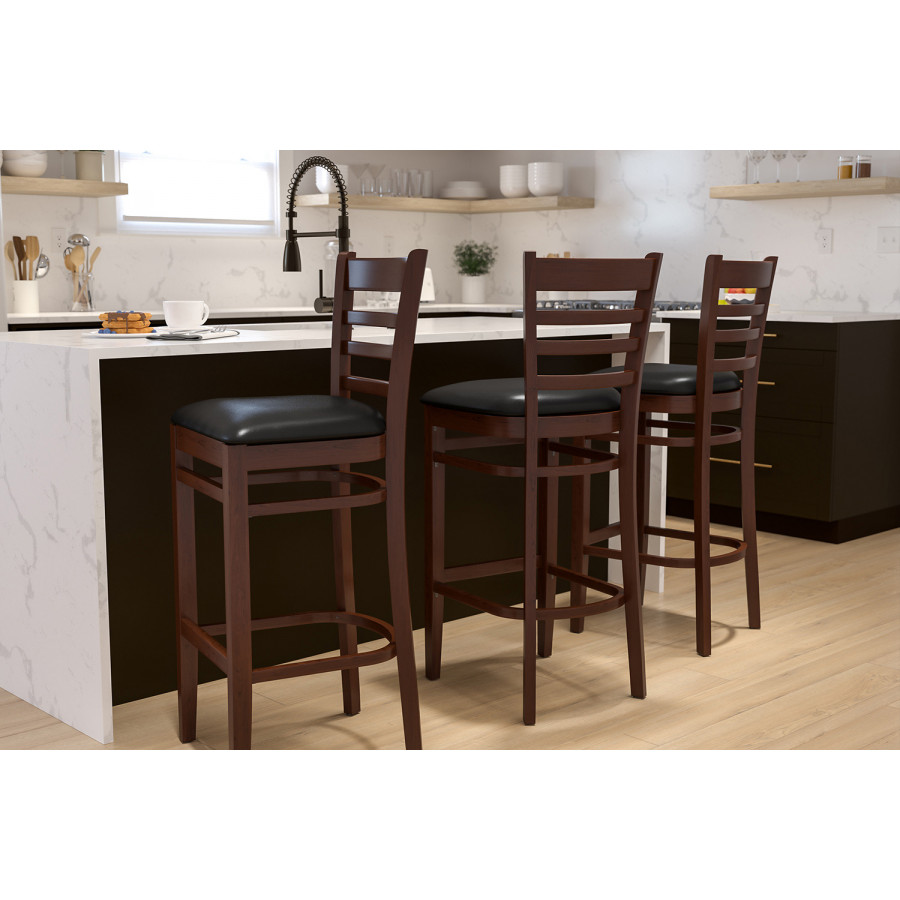 BLNK - HERCULES Series Mahogany Wood Ladder Back Restaurant Bar Stool with Vinyl Seat