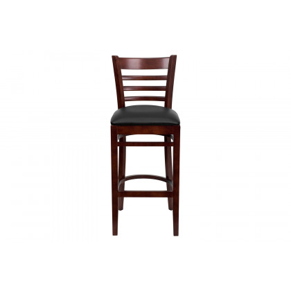 BLNK HERCULES Series Mahogany Wood Ladder Back Restaurant Bar Stool with Vinyl Seat - Black