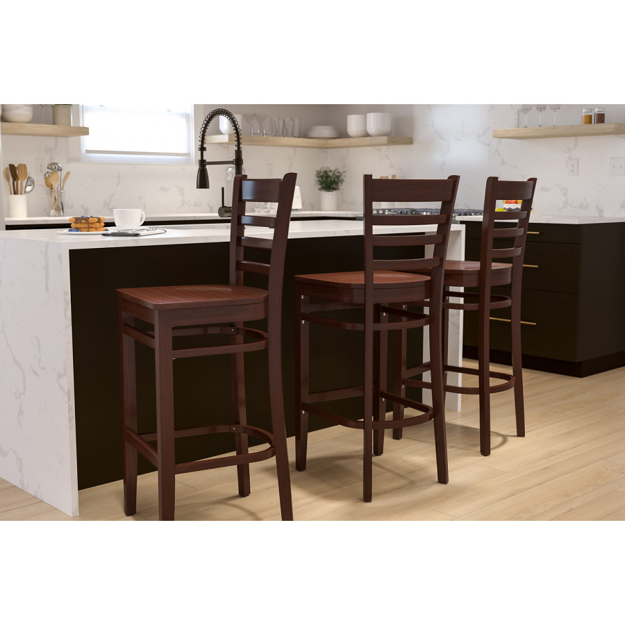 BLNK HERCULES Series Mahogany Wood Ladder Back Restaurant Bar Stool