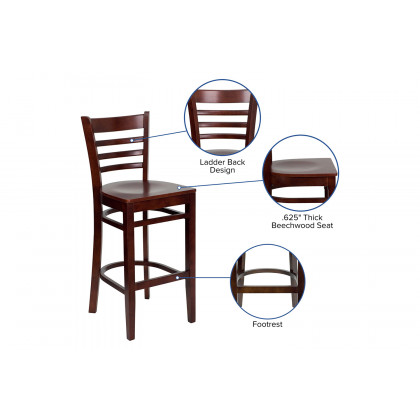 BLNK HERCULES Series Mahogany Wood Ladder Back Restaurant Bar Stool