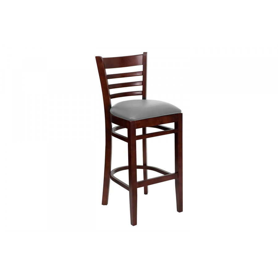 BLNK HERCULES Series Wood Ladder Back Restaurant Bar Stool with Custom Upholstered Seat - Mahogany
