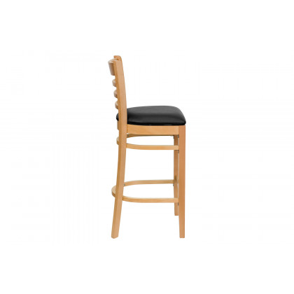 BLNK HERCULES Series Natural Wood Ladder Back Restaurant Bar Stool with Vinyl Seat - Black
