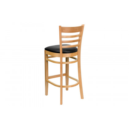 BLNK HERCULES Series Natural Wood Ladder Back Restaurant Bar Stool with Vinyl Seat - Black