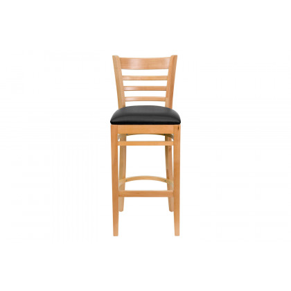 BLNK HERCULES Series Natural Wood Ladder Back Restaurant Bar Stool with Vinyl Seat - Black