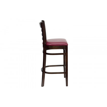 BLNK HERCULES Series Walnut Wood Ladder Back Restaurant Bar Stool with Vinyl Seat - Burgundy
