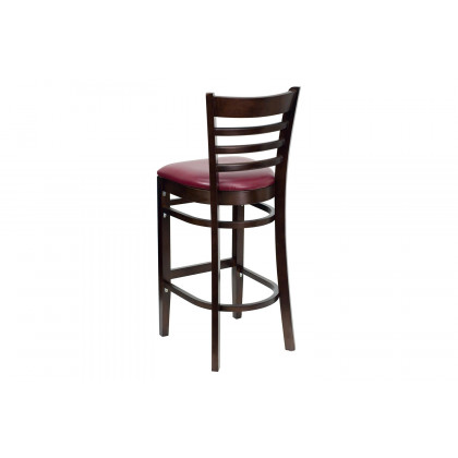 BLNK HERCULES Series Walnut Wood Ladder Back Restaurant Bar Stool with Vinyl Seat - Burgundy
