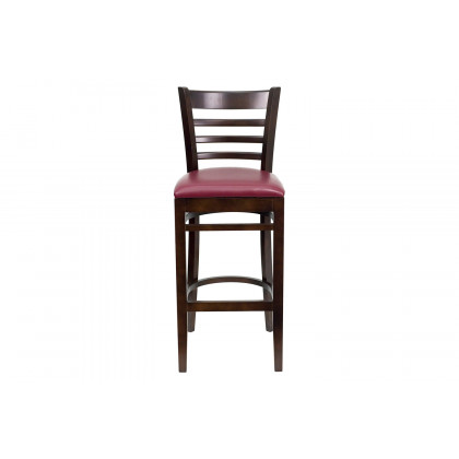 BLNK HERCULES Series Walnut Wood Ladder Back Restaurant Bar Stool with Vinyl Seat - Burgundy