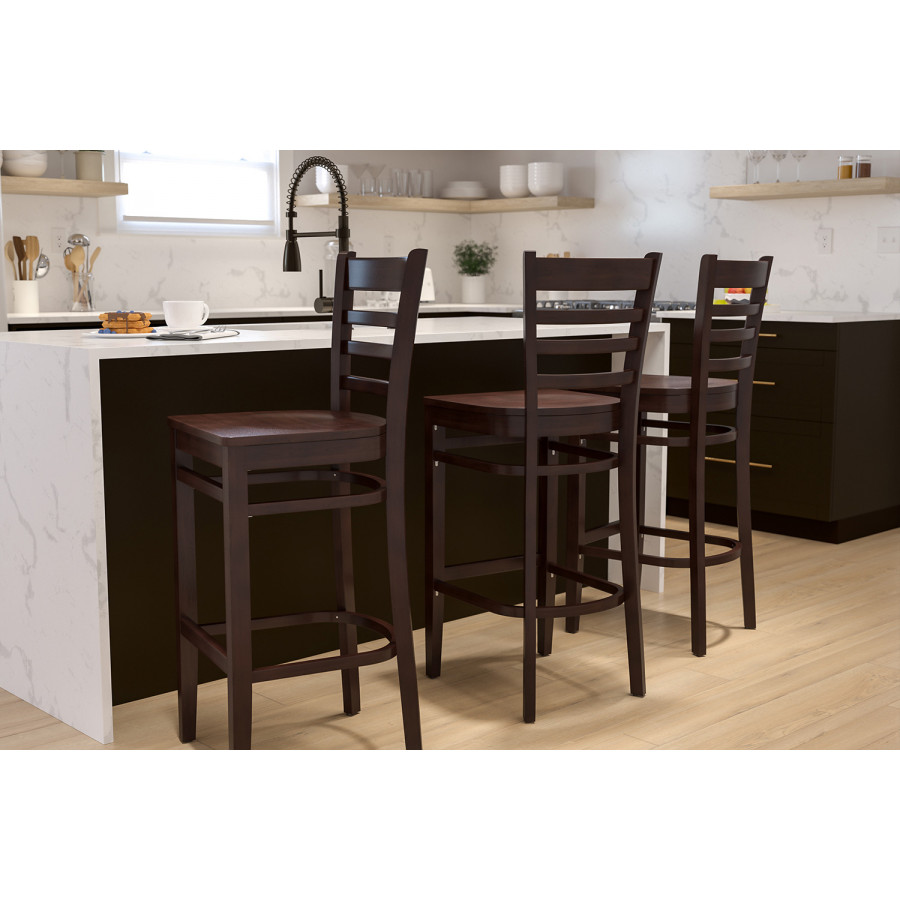 BLNK HERCULES Series Walnut Wood Ladder Back Restaurant Bar Stool