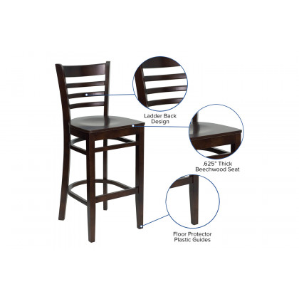 BLNK HERCULES Series Walnut Wood Ladder Back Restaurant Bar Stool