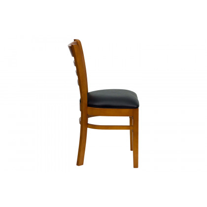 BLNK HERCULES Series Cherry Wood Ladder Back Restaurant Chair with Vinyl Seat - Black