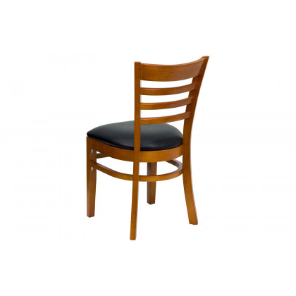 BLNK HERCULES Series Cherry Wood Ladder Back Restaurant Chair with Vinyl Seat - Black