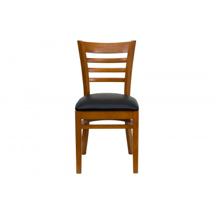 BLNK HERCULES Series Cherry Wood Ladder Back Restaurant Chair with Vinyl Seat - Black
