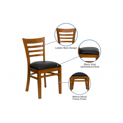BLNK HERCULES Series Cherry Wood Ladder Back Restaurant Chair with Vinyl Seat - Black