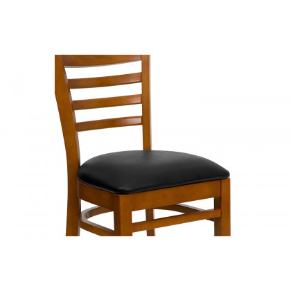 BLNK HERCULES Series Cherry Wood Ladder Back Restaurant Chair with Vinyl Seat - Black