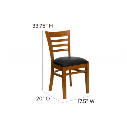 BLNK HERCULES Series Cherry Wood Ladder Back Restaurant Chair with Vinyl Seat - Black