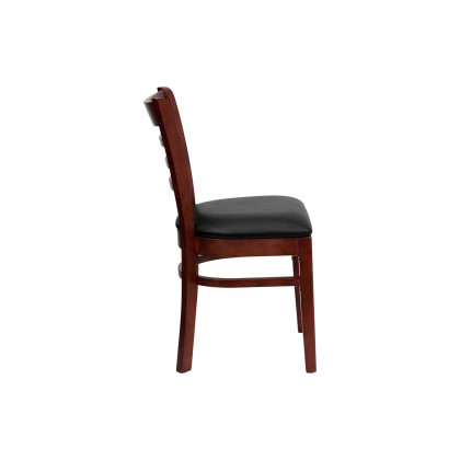 BLNK HERCULES Series Mahogany Wood Ladder Back Restaurant Chair with Vinyl Seat - Black