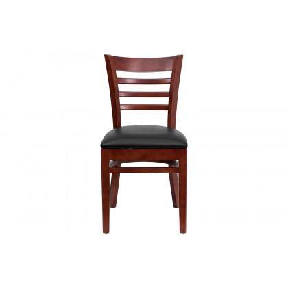 BLNK HERCULES Series Mahogany Wood Ladder Back Restaurant Chair with Vinyl Seat - Black