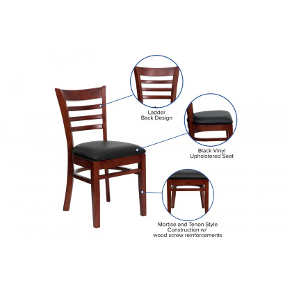 BLNK HERCULES Series Mahogany Wood Ladder Back Restaurant Chair with Vinyl Seat - Black