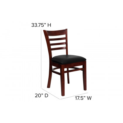 BLNK HERCULES Series Mahogany Wood Ladder Back Restaurant Chair with Vinyl Seat - Black