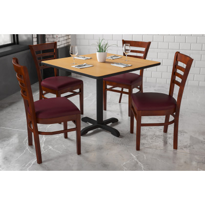 BLNK - HERCULES Series Mahogany Wood Ladder Back Restaurant Chair with Vinyl Seat