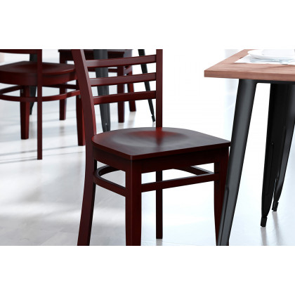 BLNK HERCULES Series Wood Ladder Back Restaurant Chair - Mahogany