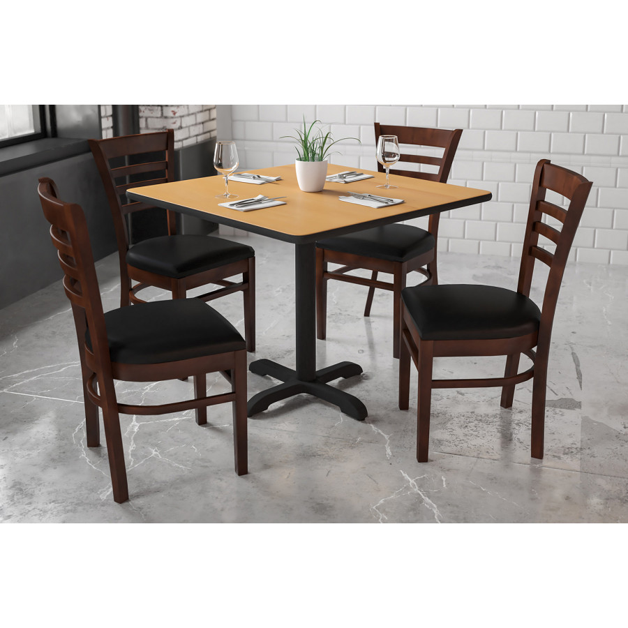 BLNK - HERCULES Series Walnut Wood Ladder Back Restaurant Chair with Vinyl Seat