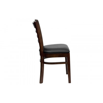 BLNK HERCULES Series Walnut Wood Ladder Back Restaurant Chair with Vinyl Seat - Black