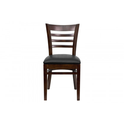 BLNK HERCULES Series Walnut Wood Ladder Back Restaurant Chair with Vinyl Seat - Black