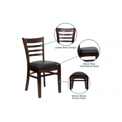 BLNK HERCULES Series Walnut Wood Ladder Back Restaurant Chair with Vinyl Seat - Black
