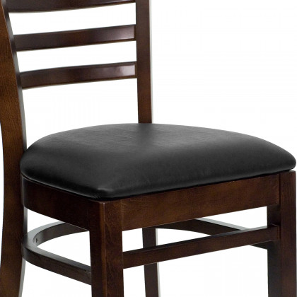 BLNK HERCULES Series Walnut Wood Ladder Back Restaurant Chair with Vinyl Seat - Black