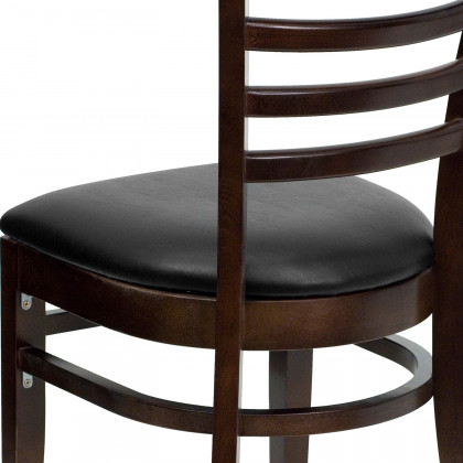 BLNK HERCULES Series Walnut Wood Ladder Back Restaurant Chair with Vinyl Seat - Black