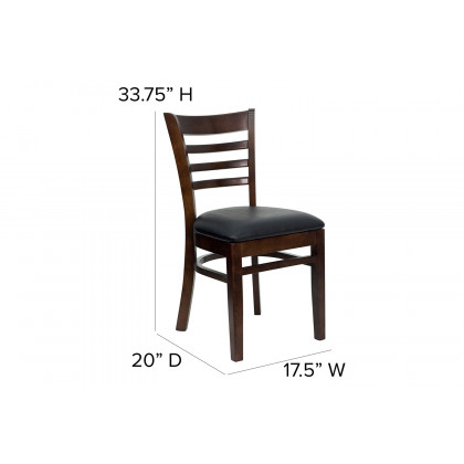 BLNK HERCULES Series Walnut Wood Ladder Back Restaurant Chair with Vinyl Seat - Black