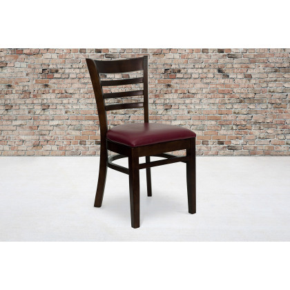 BLNK - HERCULES Series Walnut Wood Ladder Back Restaurant Chair with Vinyl Seat