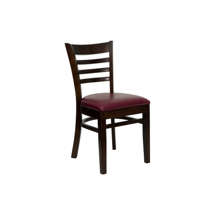BLNK HERCULES Series Walnut Wood Ladder Back Restaurant Chair with Vinyl Seat - Burgundy