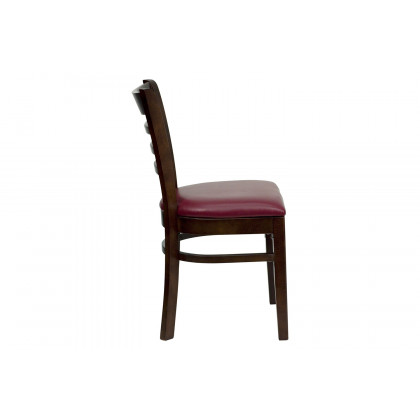 BLNK HERCULES Series Walnut Wood Ladder Back Restaurant Chair with Vinyl Seat - Burgundy