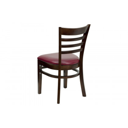 BLNK HERCULES Series Walnut Wood Ladder Back Restaurant Chair with Vinyl Seat - Burgundy