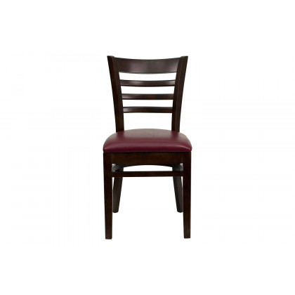 BLNK HERCULES Series Walnut Wood Ladder Back Restaurant Chair with Vinyl Seat - Burgundy