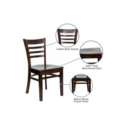 BLNK HERCULES Series Wood Ladder Back Restaurant Chair - Walnut