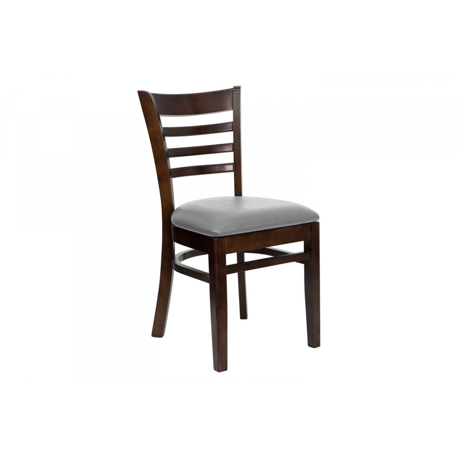 BLNK HERCULES Series Wood Ladder Back Restaurant Chair with Custom Upholstered Seat - Walnut